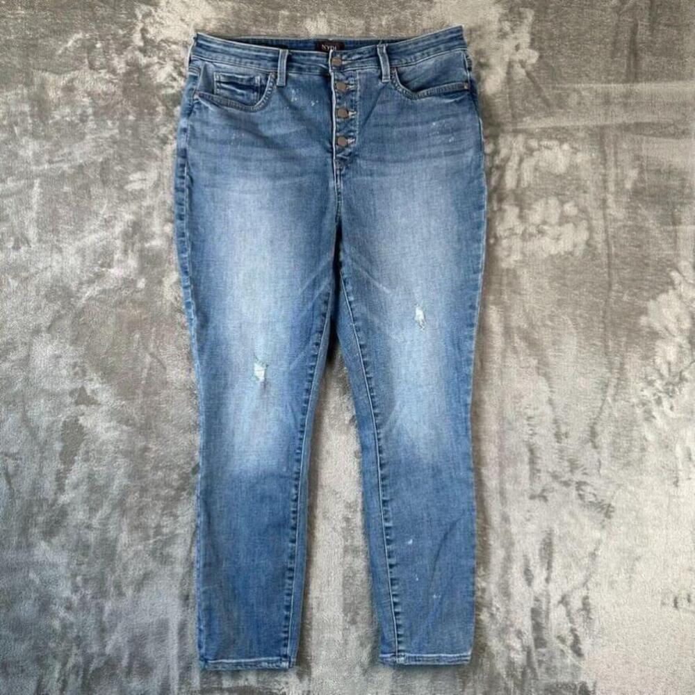 NYDJ Jeans Womens 12 LiftxTuck Technology Button Fly Ami Skinny Distressed Denim